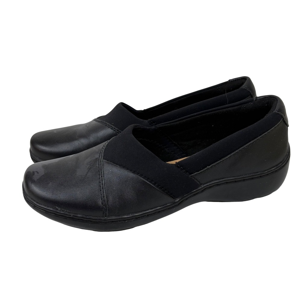 Clarks Cora Charm Womrns 6 M Black Leather Ultimate Comfort Slip On Loafers